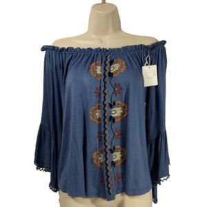 Altar'd State Peasant Top Blue Floral Women's Size Small NEW Boho